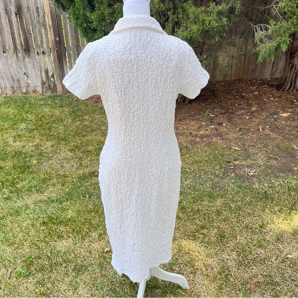 Anthropologie Women Collared Textured Midi Shirt Dress White SZ Small Short Slve - Picture 5 of 13